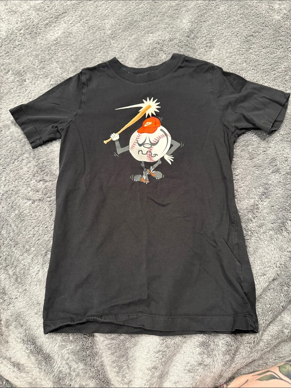 Nike Black Kids Graphic Baseball Tee with Orange Cap